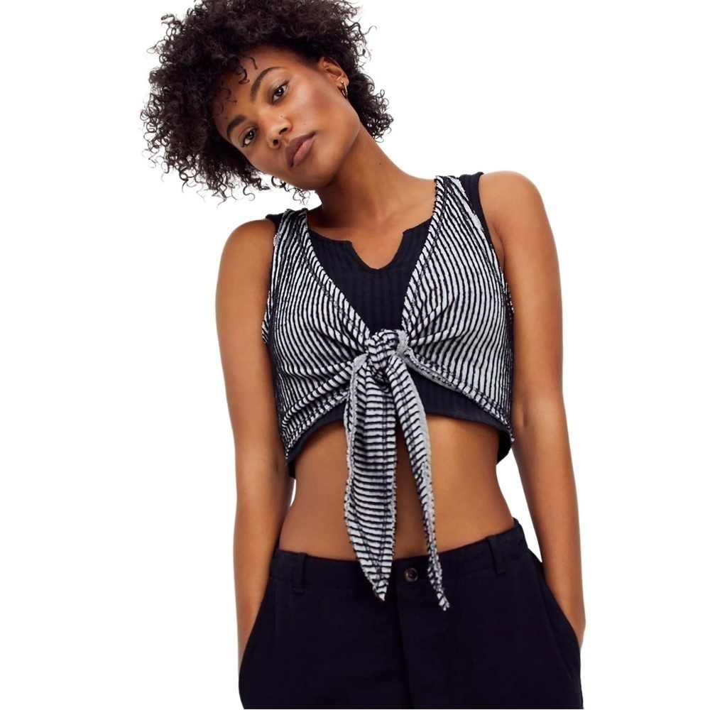 Free People Into the Wild Stripped Cropped Tank Top Size Small